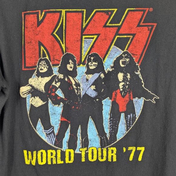 KISS World Tour 77 T Shirt Medium Black Vintage Style Band Graphic Rock Tee - Picture 2 of 4